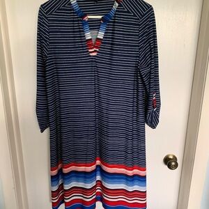 New Directions Navy and Red Striped Dress